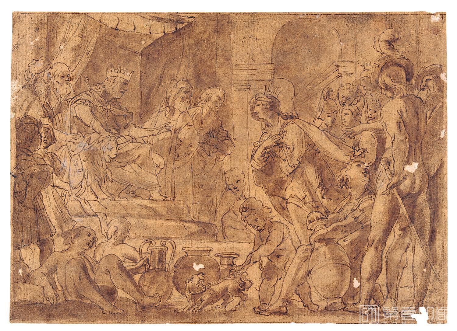素描-西班牙普拉多美术馆素描藏画-Anonimo-Salomon recibiendo a la reina de Saba-0493